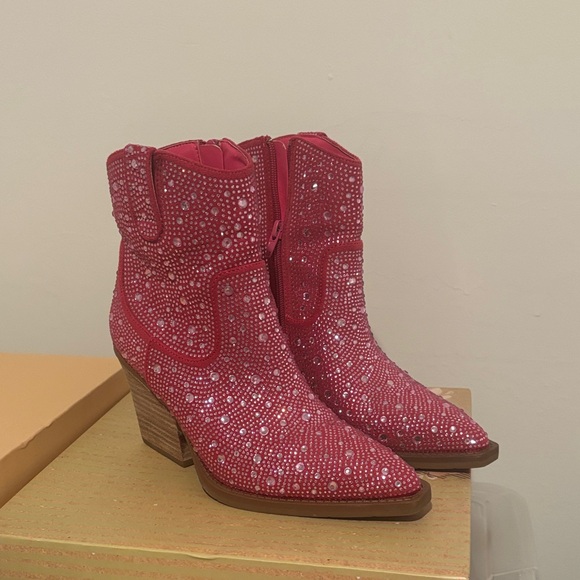 Shoes - Pink Rhinestone Ankle Boots Size 7 Worn Once